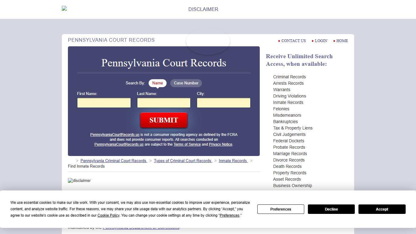 Pennsylvania Inmate Search PennsylvaniaCourtRecords.us